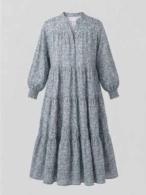 Dainty Jewells Pale Blue Berry Floral Long-Sleeve Tiered Midi Dress 2XL